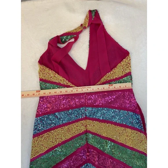 Nasty Gal Multicolor Sequin Halter Wide-Leg Jumpsuit Striped Size 10 - Picture 4 of 8